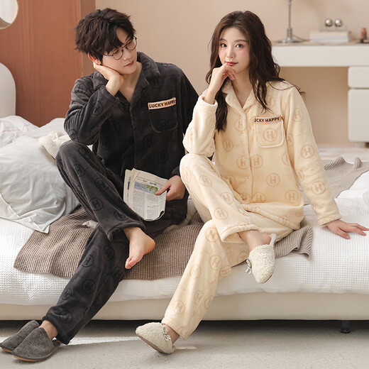 Congxin's 25-year-old new coral velvet couple's pajamas for autumn and winter plus velvet and thickened teen men's and girls' home wear suits 9212 L male (height 170-175, weight 120-140)