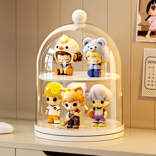 KAMAN blind box storage display stand transparent dust-proof figure ornaments storage box labubu doll acrylic protective cover white double layer/360 rotation 1 piece