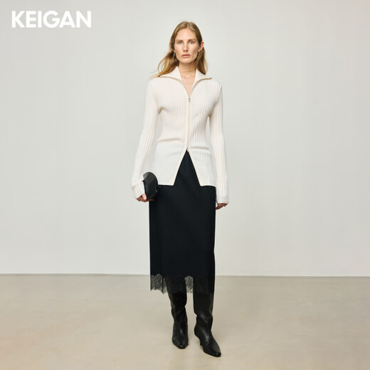 KEIGAN studio/black label imported & German BIELLA washable wool layered double zipper bottoming cardigan seaweed green S 34 (delivery within 25 days of booking)