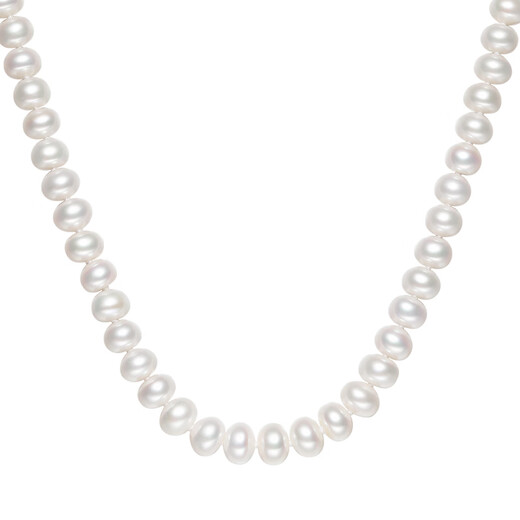 Saturday Fu S925 silver pearl necklace birthday gift for mother, flat round 8.3-9.3mm 45cm