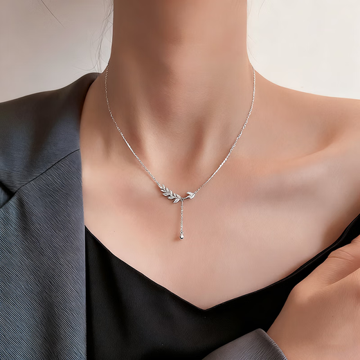 Farcoko brand wheat ear necklace for women, safe collarbone chain, fashion jewelry, birthday and anniversary gift for girlfriend, wheat ear necklace, exquisite gift box