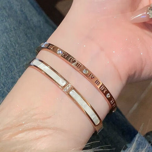Yuying rose gold titanium steel bracelet for women, high-end bracelet, zircon bracelet, imitation rose gold pigment ring bracelet, hand accessories, starry sky and diamond bracelet, rose gold, titanium steel