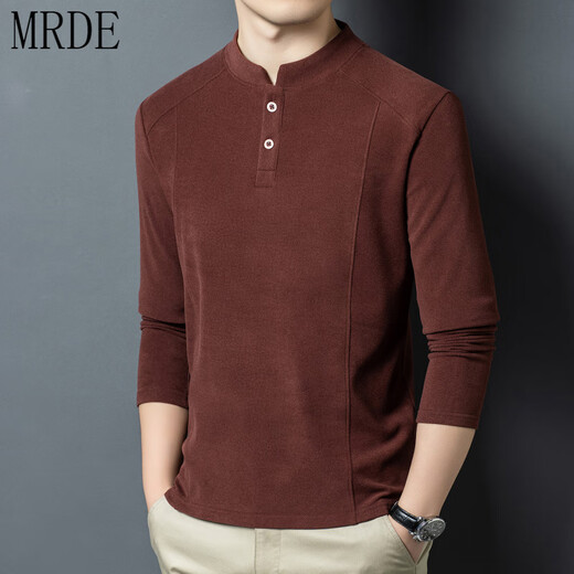 MR.DE Xialuo light luxury brand men's clothing 2025 autumn and winter double-sided German velvet bottoming shirt men's Henry collar versatile long-sleeved sweatshirt gray M 165 suitable for 90-115 Jin Jin equals 0.5 kg