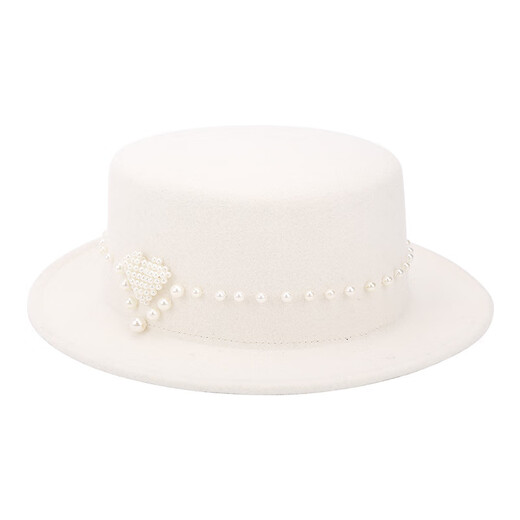 Lee dprre new autumn and winter British large brim flat top hat women's French retro elegant comfortable woolen felt top hat navy blue M size