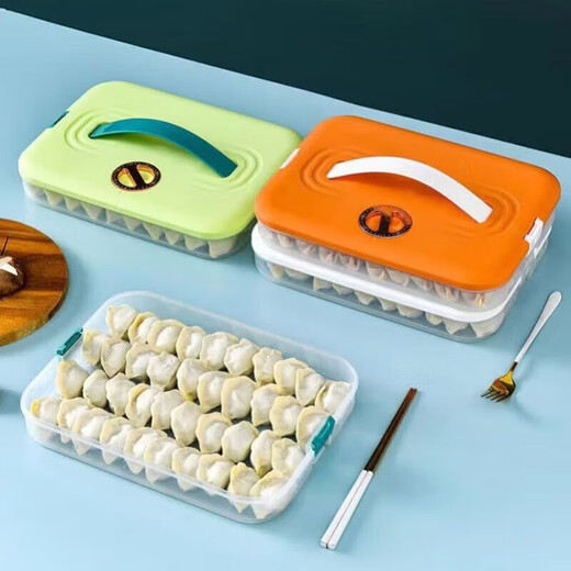Jidaocook dumpling box large-capacity partitioned refrigerator special storage and organization kitchen cold quick-frozen wonton sealed storage crisper green three-layer with lid - holds about 120 dumplings non-stick bottom anti-freeze cracking