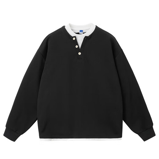 Romon sweatshirt men's 2025 spring and autumn new retro fake two-piece Henry collar versatile loose casual inner bottoming shirt long WY5503 black M size 28-29 - weight 95-110 Jin Jin is equal to 0.5 kg