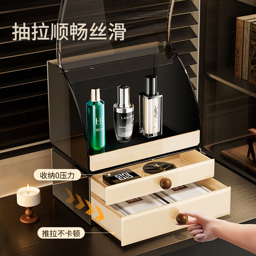 Cosmetics storage box desktop high-end drawer-type makeup box lipstick box skin care product storage rack Ya Brown makeup box + LED mirror 1 set