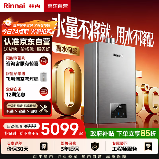 Rinnai whale ton killer whale 20L large liter gas water heater 15% national subsidy for home appliances full water servo constant temperature 20GD72 (JSQ40-GD72)