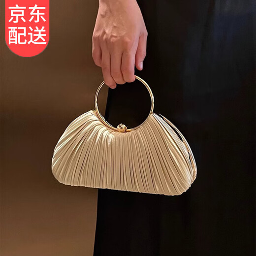 Xuan Shu handbag socialite high-end pleated bag 2025 new dinner cheongsam bag dress hand crossbody bag apricot