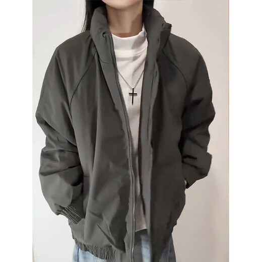 Katuchi American stand-collar three-proof jacket cotton-padded jacket men's winter short silhouette cotton-padded coat cleanfit warm and thickened jacket gray XL