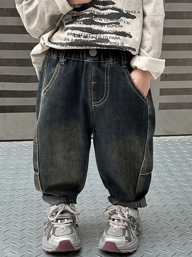 男童牛仔裤春秋2025新款帅气儿童超软休闲长裤男宝宝秋季百搭裤子 蓝灰色-春秋款 cm 90