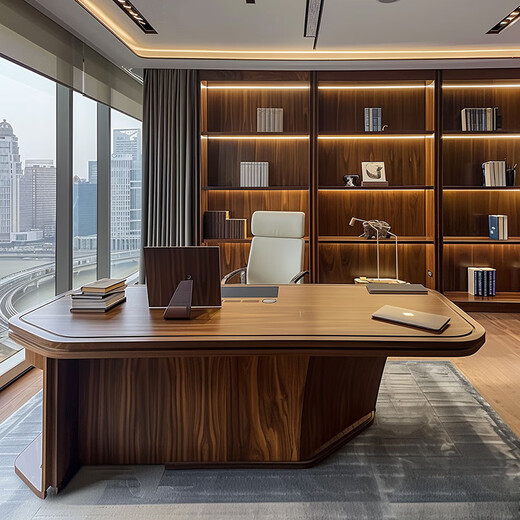 Italian minimalist solid wood boss desk office desk and chairs black walnut executive desk high-end executive desk office size customization (contact customer service)