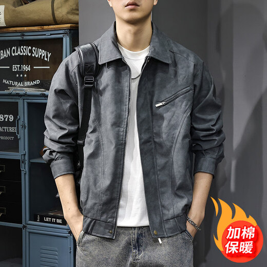 New Balance high-end autumn Maillard retro leather jacket men's spring and autumn new American casual handsome pilot leather jacket coffee color L