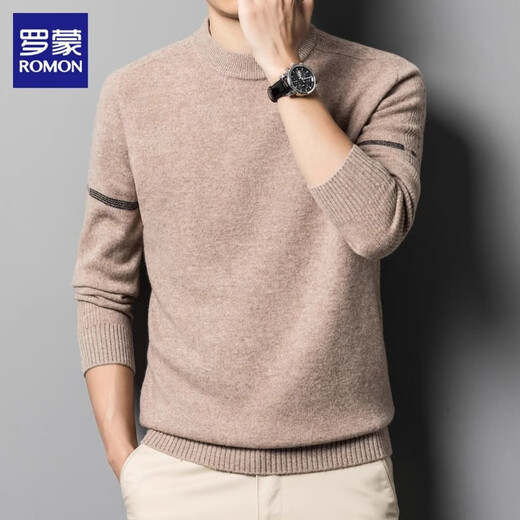 罗蒙100%绵羊毛羊毛衫男士毛衣秋冬季新款高端休闲圆领打底针织衫男