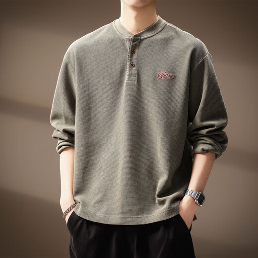 AX Armani broken code 2026 high-end Japanese retro waffle sweatshirt men's autumn new trendy brand Henry collar loose black M suitable for 100-120Jin Jin equals 0.5 kg