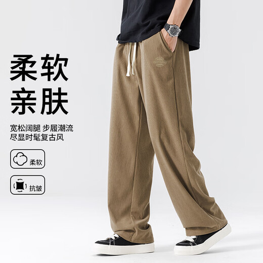 Baleno ins Hong Kong style men's straight pants autumn loose casual anti-wrinkle drape trousers teenagers corduroy wide-leg pants