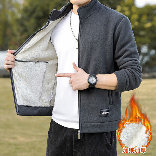 Men's velvet jacket autumn and winter casual versatile stand-up collar jacket CGf long-sleeved stand-up collar jacket jd gray plus velvet L recommended 120-135 Jin Jin equals 0.5 kg