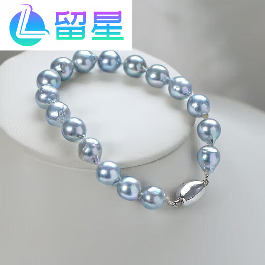 Liuxing Seawater Baroque Akoya Pearl Bracelet Special Shape Irregular Silver Blue True Multi-hemp Bracelet 8-8 16cm