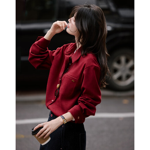 Shangjing Shirt Women's 25th Winter New Women's Retro Brushed Relaxation Exquisite Pocket Loose Versatile Lapel Shirt Women