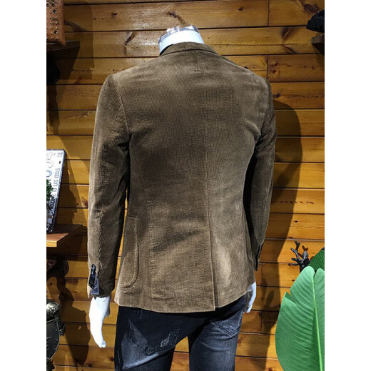 Rowswell2025 new spring and autumn corduroy suit for young men Korean version slim retro business casual small suit jacket black XL