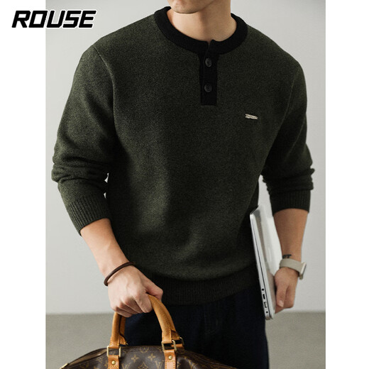 Lords sweater men's retro heavyweight Henry collar anti-pilling sweater men's autumn and winter casual warm long-sleeved bottoming shirt men's dark gray XL recommended 130-145Jin Jin equals 0.5 kg