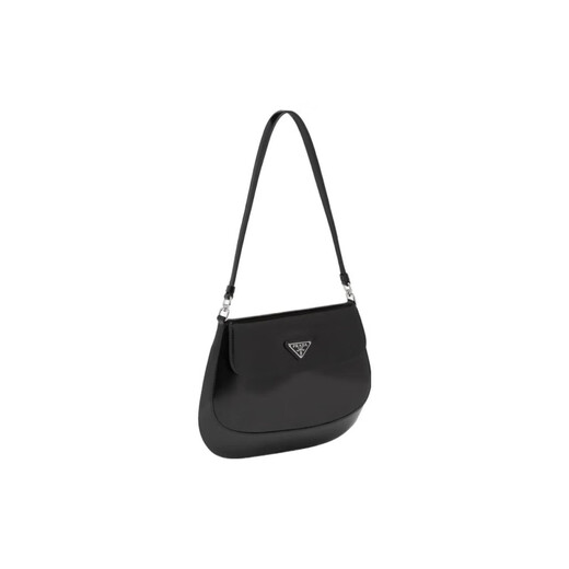 PRADA Enamel Triangle Logo Leather Handle Magnet Leather Armpit Bag Hand Shoulder Bag Women's Black Basic Pack (Bag + Dust Bag)