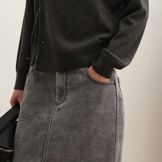 LESS [same style in the mall] 2025 winter new H-type loose casual mid-length waist skirt 2P0D16780 001 black S