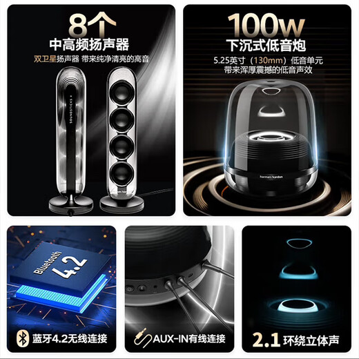 Harman Kardon Music Crystal 4th Generation National Subsidy Bluetooth Speaker Home Art Audio Gift Speaker SoundSticks4 Crystal 4 Ink Gold Collector's Edition