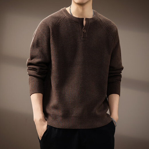 Noble color high-end American retro Henry collar men's sweater autumn new trendy brand loose lazy style casual sweater for men Brown S