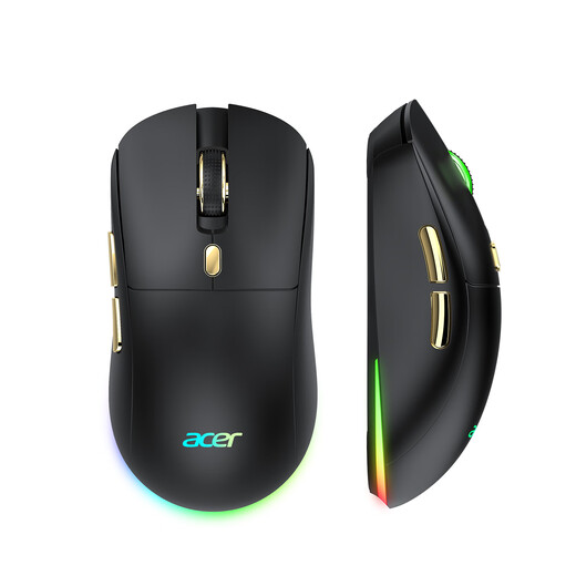 Acer Gaming-Maus mit drei Modi, kabelgebunden, kabellos, Bluetooth, RGB, Akku, programmierbarer Makrotreiber, Notebook, Desktop-Computer, Mobiltelefon, Tablet, IPAD, Büro, universell, Schwarz, Gold, Originalphase 3311-1K, Rücklaufquote 24000 DPI
