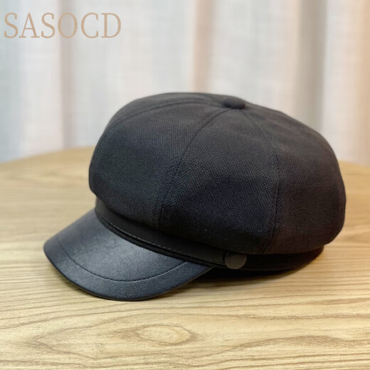 SASOCD autumn and winter duck-tongued hat for women Japanese casual retro painter's hat beret showing face little British all-match octagonal hat black one size fits all adult 54-58 adjustable