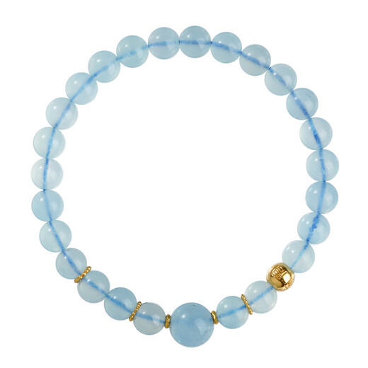 Potala Palace Aquamarine Pink Crystal Pearl Bracelet 925 Silver Zodiac Year Transfer Bead Single Circle Bracelet Birthday Gift for Men and Women