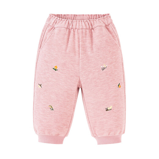 迷你巴拉（minibala）女童宝宝长裤亲肤保暖内里加绒舒适甜美裤子2025冬季新款 橡皮粉61214 90