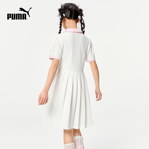 PUMA Official Authentic New Children's Summer Dress Sweet Puff Sleeve Polo Skirt Simple and Fresh Pearl White 10201 120