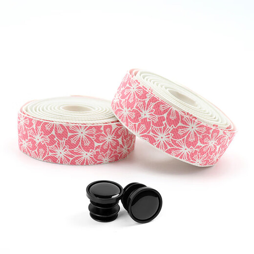 MieLanat Sakura Pink Handlebar Wrapping Bandage Anti-slip Shock Absorbing Wear-Resistant Bicycle Curved Handle White Pink Sakura (Two Rolls + Handlebar Blocking + Sealing Glue)