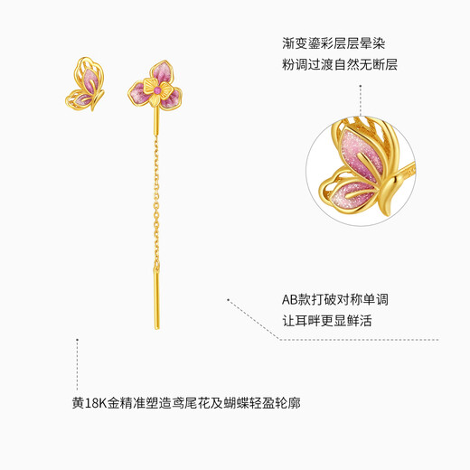 Chao Acer Flower Rhyme Yellow 18K Gold Ear Wire Earrings Women's Colorful Gold Earrings Butterfly Iris Enamel as a Birthday Gift for Girlfriend One Pair