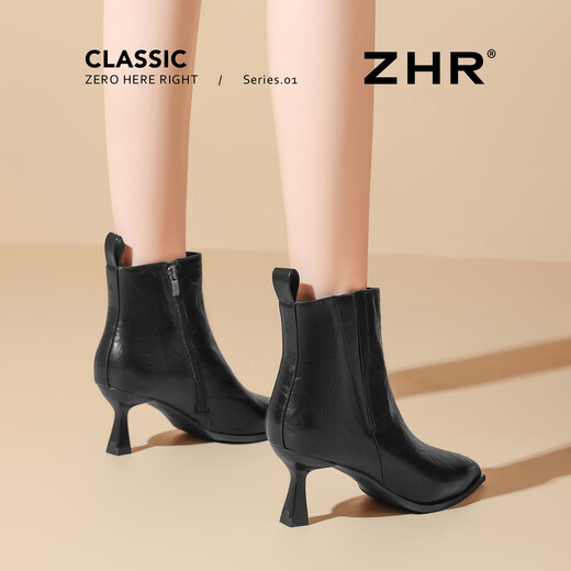 ZHR stiletto short boots winter women's shoes retro temperament high heels increased pointed toe ankle boots BQ150A black 36