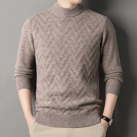Deer King Optim cashmere sweater men's half turtleneck thickened warm sweater men's 100 pure cashmere autumn and winter new middle-aged bottoming shirt medium gray M 165 recommended weight 100-120Jin Jin equals 0.5 kg