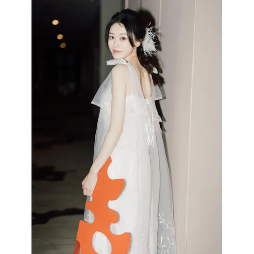 Saimandie bride dressing gown female streamer French wedding light wedding dress bride bridesmaid niche light wedding dress white morning shot dress white M recommended 120Jin Jin equal to within 0.5 kg