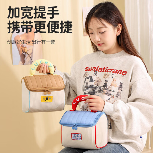 Fat Donglai same style dopamine small house cosmetic bag house-shaped cute cosmetic bag souvenir large capacity for girls (house bag) blue and white