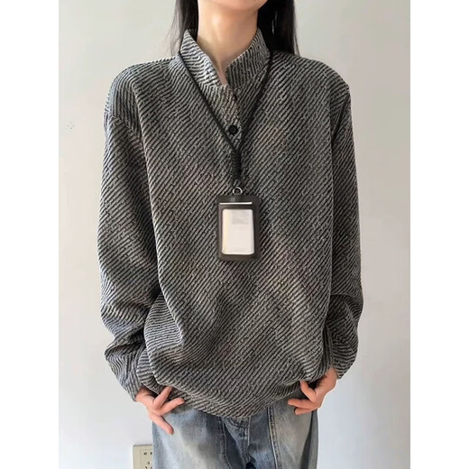 7 excellent products Henry collar sweatshirt men's autumn and winter American heavy base polo shirt loose casual jacket top men CQS-3309 Gray M