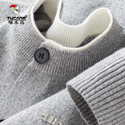Woodpecker winter thickened half-open Henry collar sweater for men 2025 autumn and winter new high-end knitted warm sweater light gray M