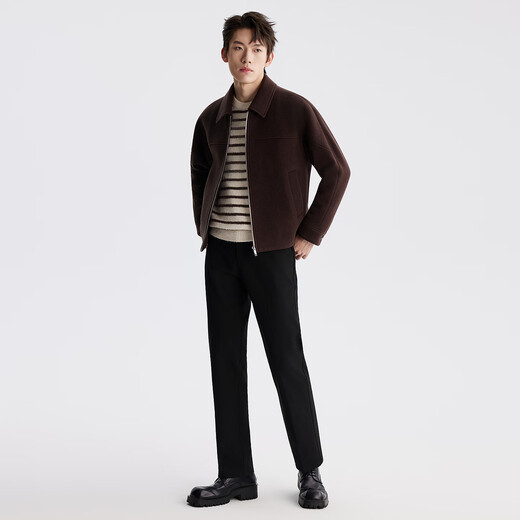 Lilang Light Fashion Men's Clothing Youth Commuting Woolen Coat Men's Zipper Lapel Warm New Year Wool Jacket Trendy Executive Style Dark Brown (A5DYR001) 2XL (180)