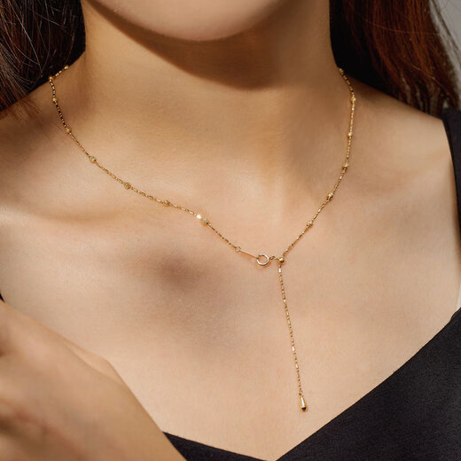 Meluxe 18K gold necklace plain gold chain flash car flower necklace fashion set chain birthday gift for girlfriend, about 2.5g (0.1g)-45cm