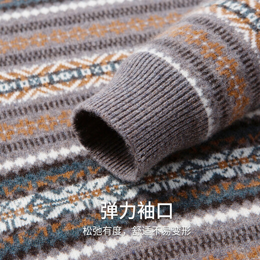 Hodo 100% Wool Patterned Jacquard Cardigan Men's Autumn and Winter Warm Half Turtleneck Sweater Thick Knitted