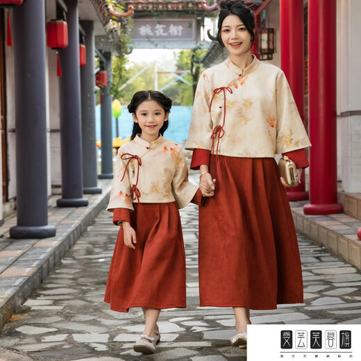 Chuangjingyi chooses parent-child clothing, Chinese style New Year parent-child clothing, Tang suit, Chinese style Hanfu, new Chinese style mother-daughter autumn and winter clothing, family of three suit_orange 140 baby boy_suitable for 130-138 height