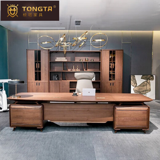 TONGTA light luxury simple modern new Chinese style solid wood boss desk high-end president leader manager desk office desk and chair 2.4m boss table