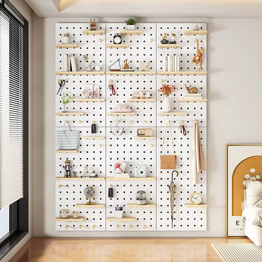 Yusenyi customized solid wood hole board hanging board wall decoration partition shelf desk background wall display rack collection cream white cloud + small cloud package 100x220cm