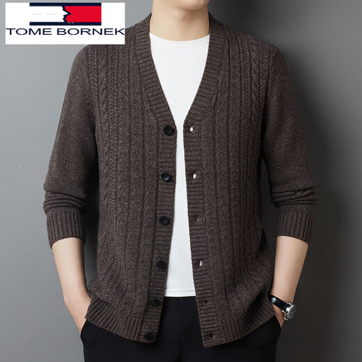 TOME BORNEK Tommy Tommy 100% wool cardigan men's high-end v-neck spring and autumn sweater jacket solid color casual men's wear medium gray 170/88A