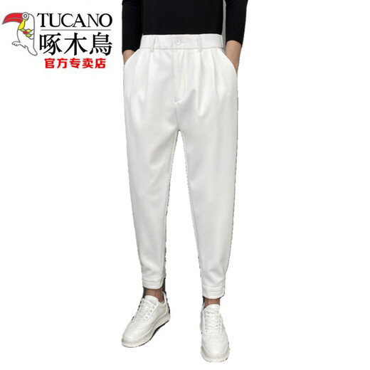 Woodpecker (TUCANO) legged trousers men's autumn and winter harem nine-point casual pants solid color long trousers men's trendy versatile suit trousers black plus velvet 36